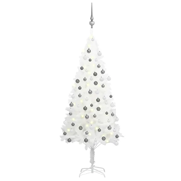 Arbre de Noël artificiel pré-éclairé et boules blanc 120 cm