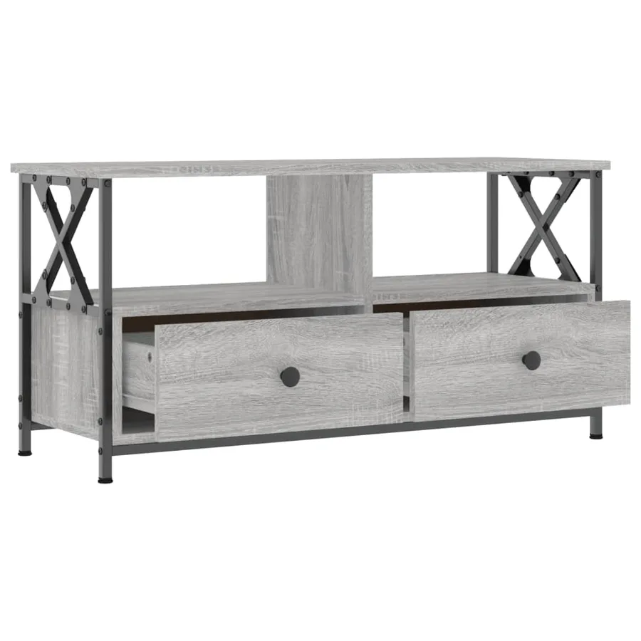 Meuble TV sonoma gris 90x33x45 cm bois d'ingénierie et fer - 4