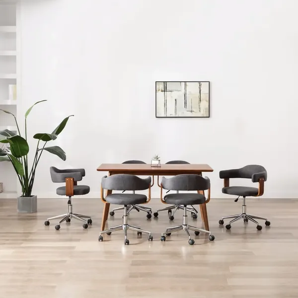 Chaises pivotantes à manger lot de 6 gris bois courbé et tissu
