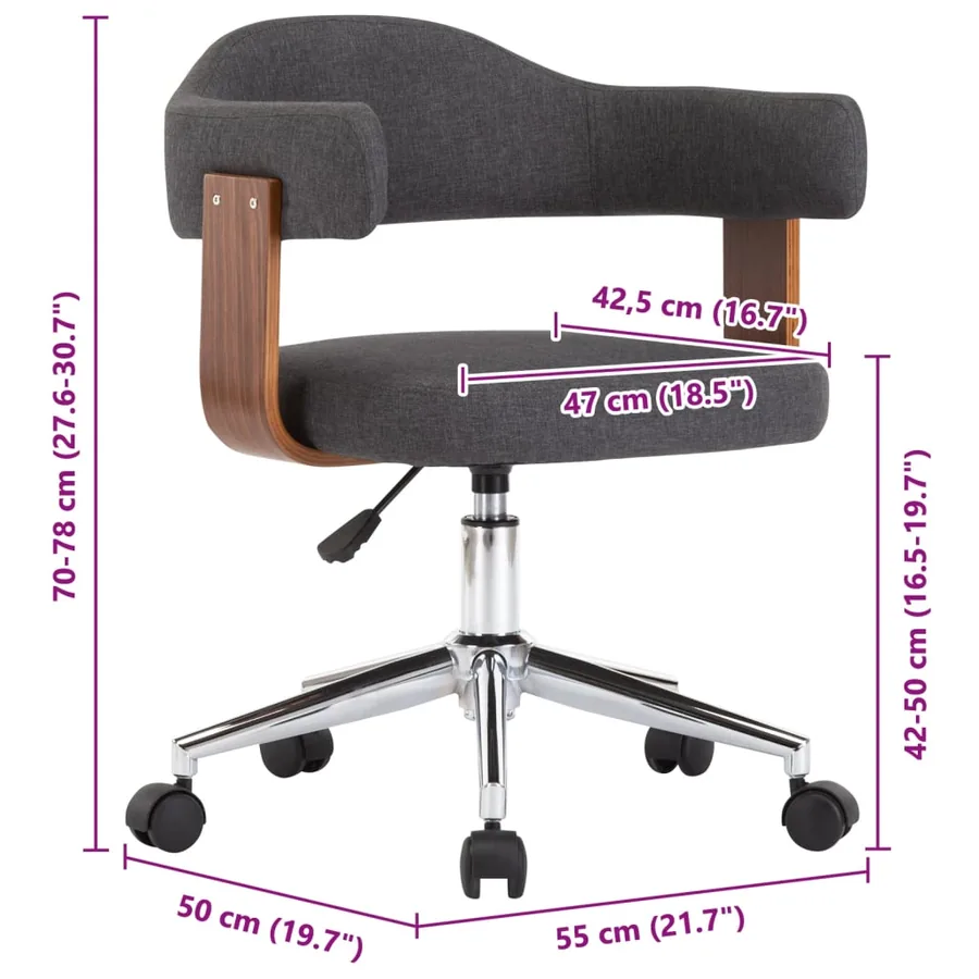 Chaises pivotantes à manger lot de 6 gris bois courbé et tissu - 8