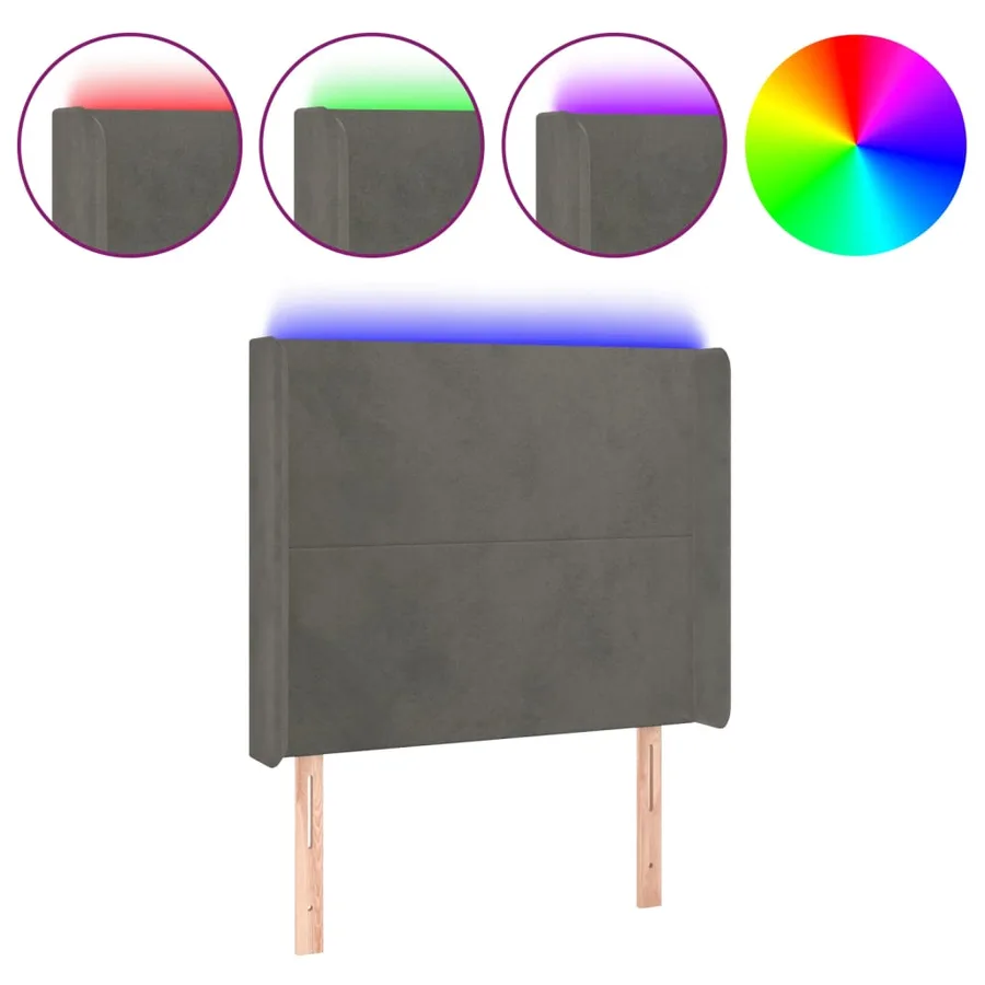 Tête de lit à LED Gris foncé 83x16x118/128 cm Velours - 2