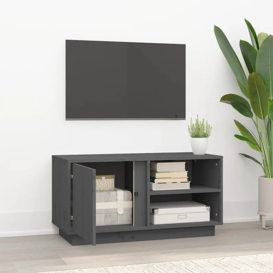 Meuble TV Gris 80x35x40,5 cm Bois de pin massif - 3