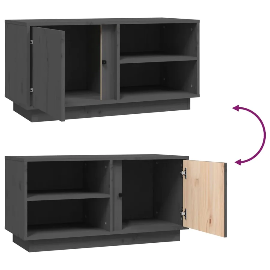 Meuble TV Gris 80x35x40,5 cm Bois de pin massif - 9