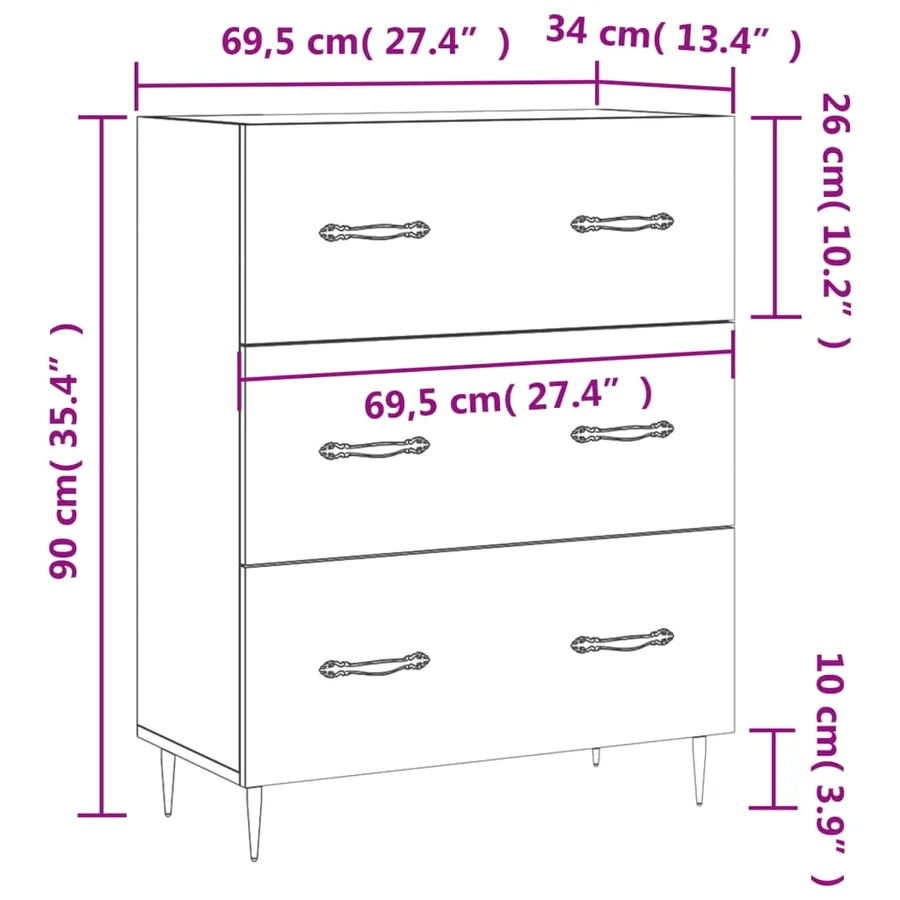 Buffet chêne sonoma 69,5x34x90 cm bois d'ingénierie - 12