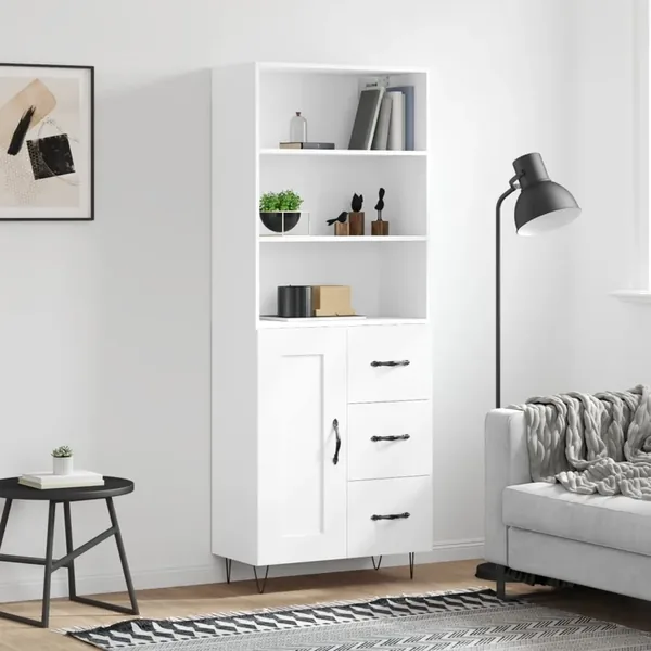 Buffet haut Blanc 69,5x34x180 cm Bois d'ingénierie