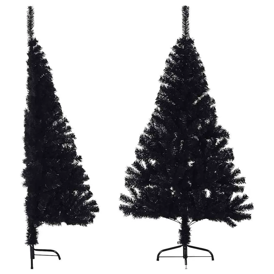 Demi sapin de Noël artificiel avec support Noir 150 cm PVC - 2