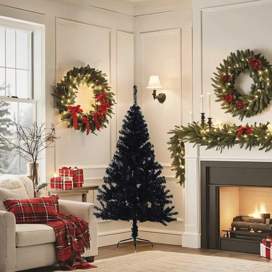 Demi sapin de Noël artificiel avec support Noir 150 cm PVC - 3