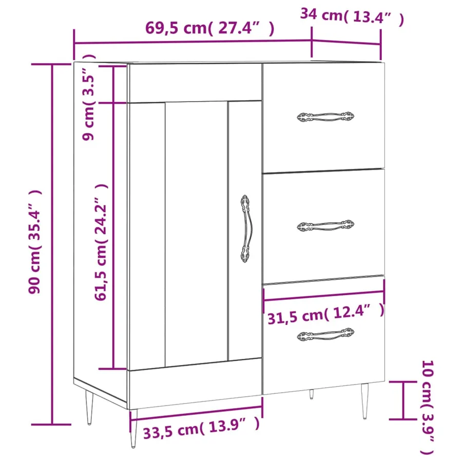 Buffet sonoma gris 69,5x34x90 cm bois d'ingénierie - 14