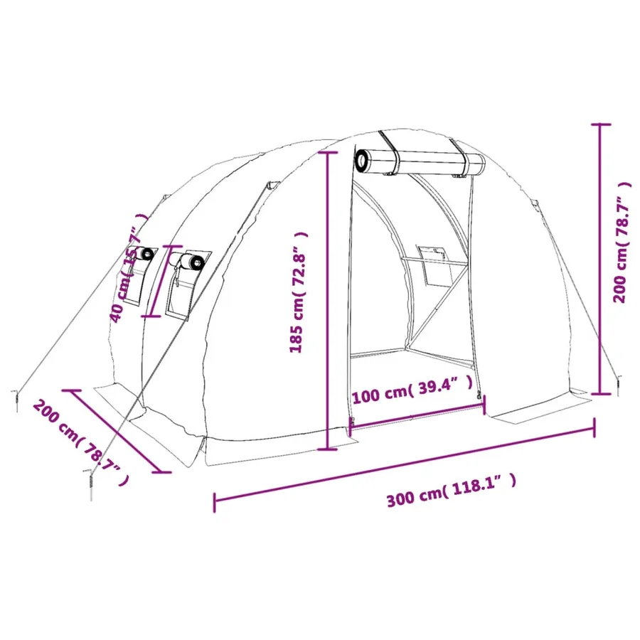 Serre avec cadre en acier vert 6 m² 3x2x2 m - 12
