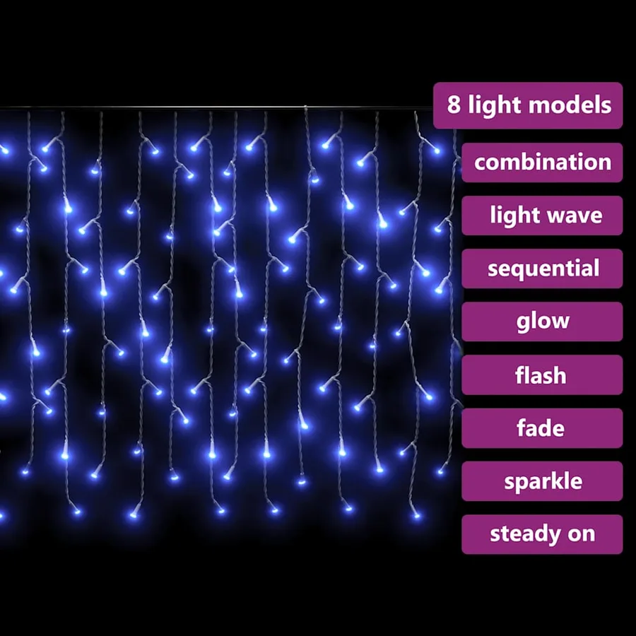 Rideau lumineux à glaçons LED 10m 400 LED Bleu 8 fonctions - 8