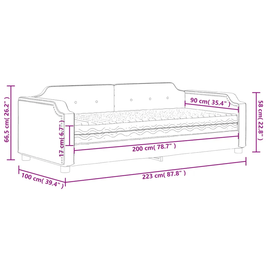 Lit de jour avec matelas crème 90x200 cm tissu - 12