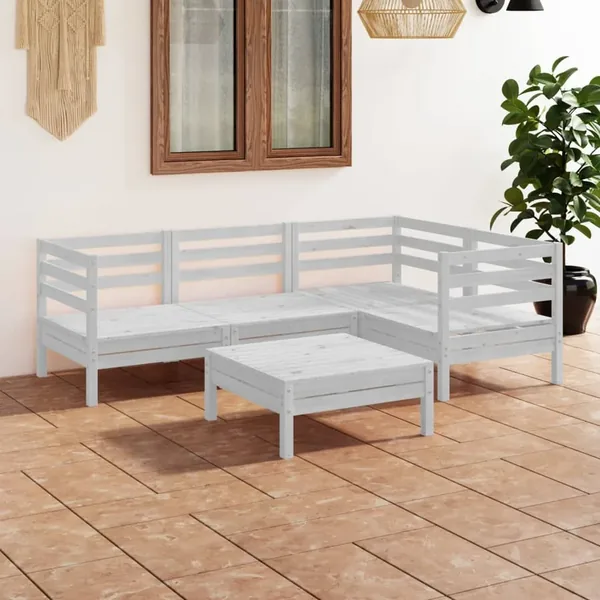 Salon de jardin 5 pcs Bois de pin massif Blanc