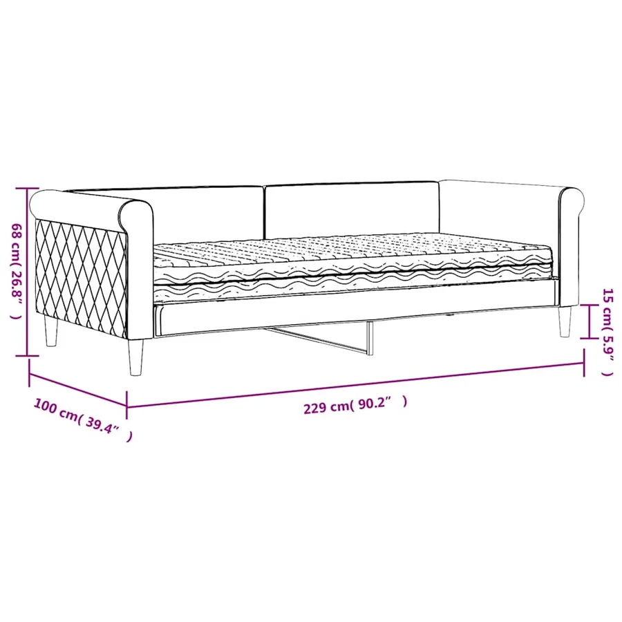 Lit de jour avec matelas bleu 90x200 cm velours - 12
