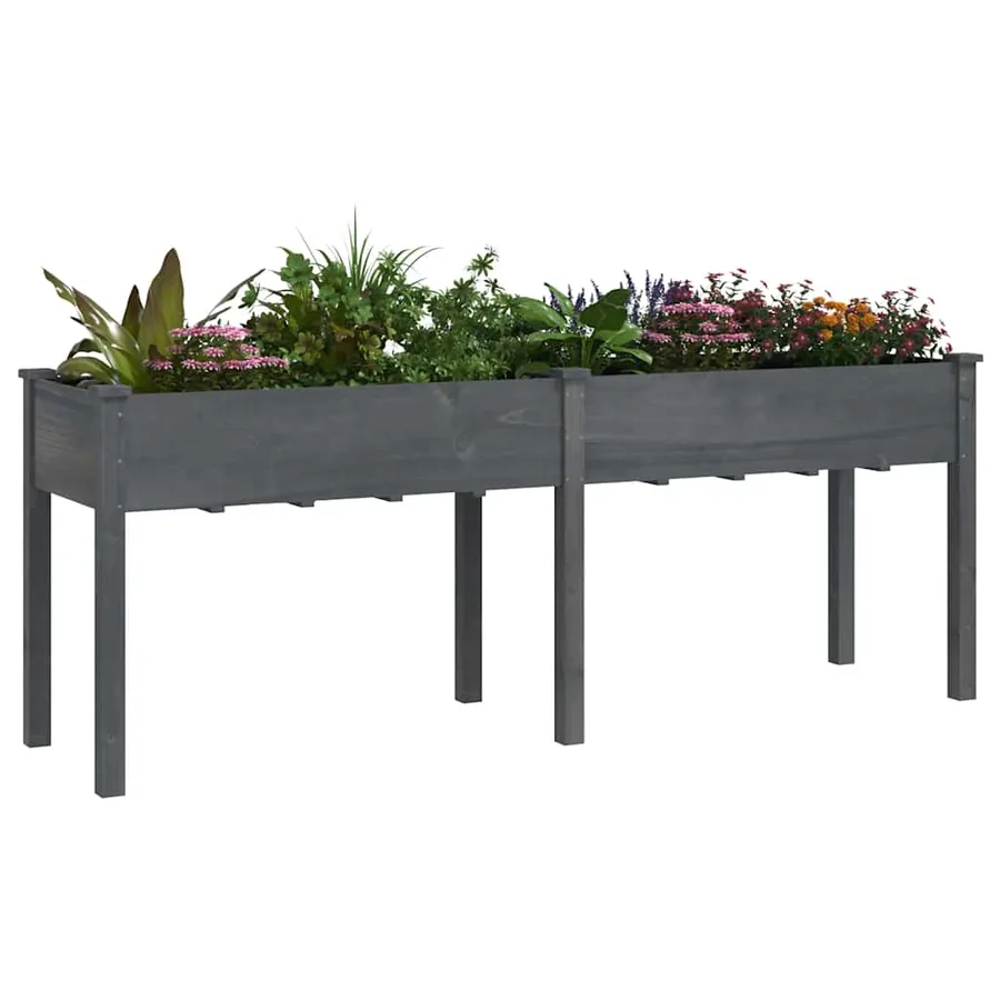 Jardinière avec doublure gris 203x53x76 cm bois massif de sapin - 3