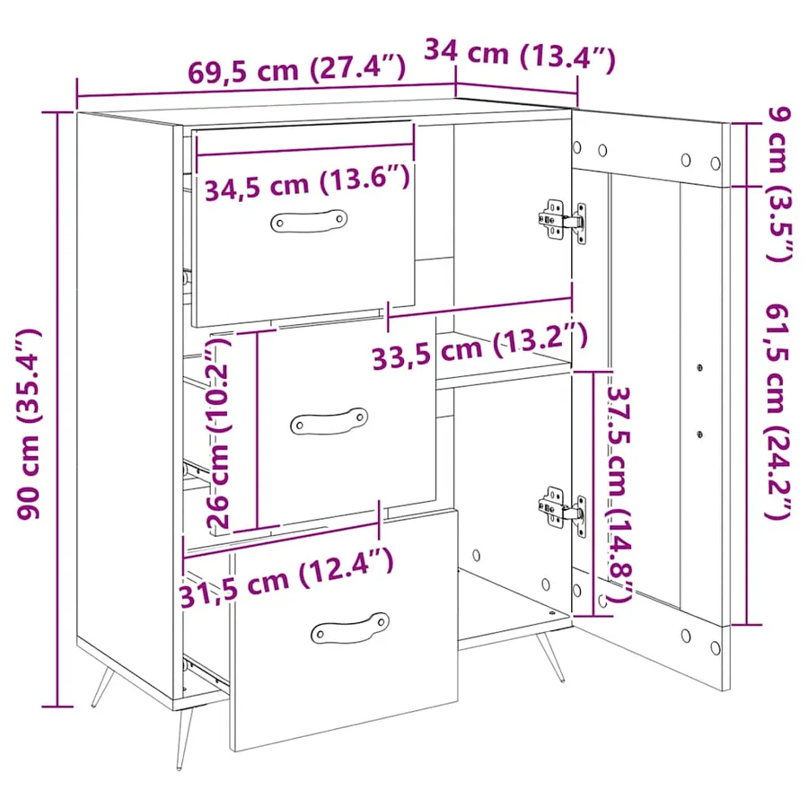 Buffet sonoma gris 69,5x34x90 cm bois d'ingénierie - 13