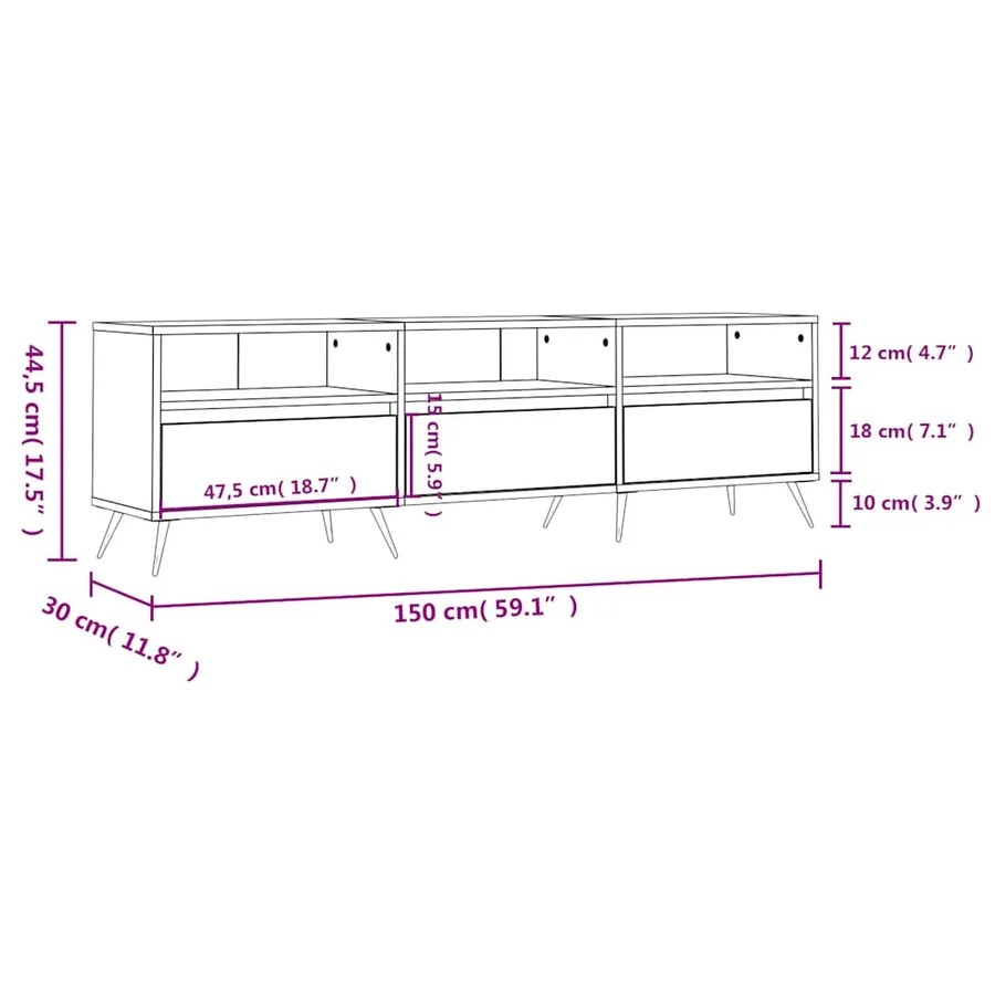 Meuble TV noir 150x30x44,5 cm bois d'ingénierie - 11