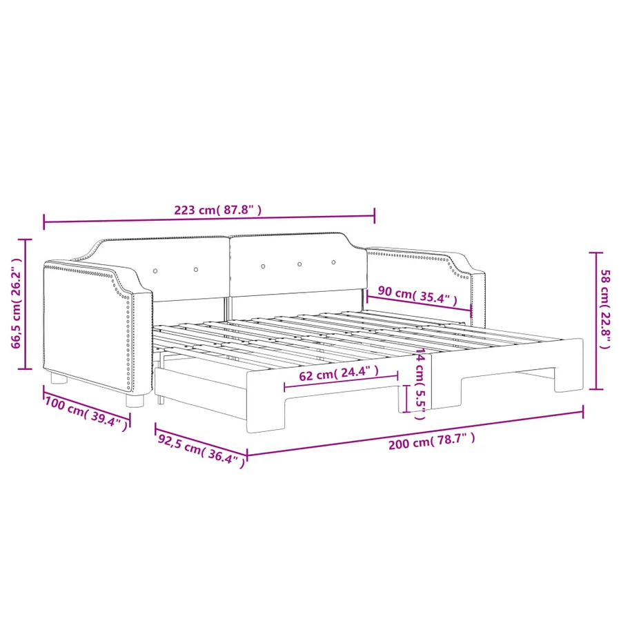 Lit de jour avec gigogne sans matelas noir 90x200 cm - 11