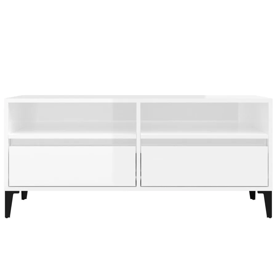 Meuble TV blanc brillant 100x34,5x44,5 cm bois d'ingénierie - 6