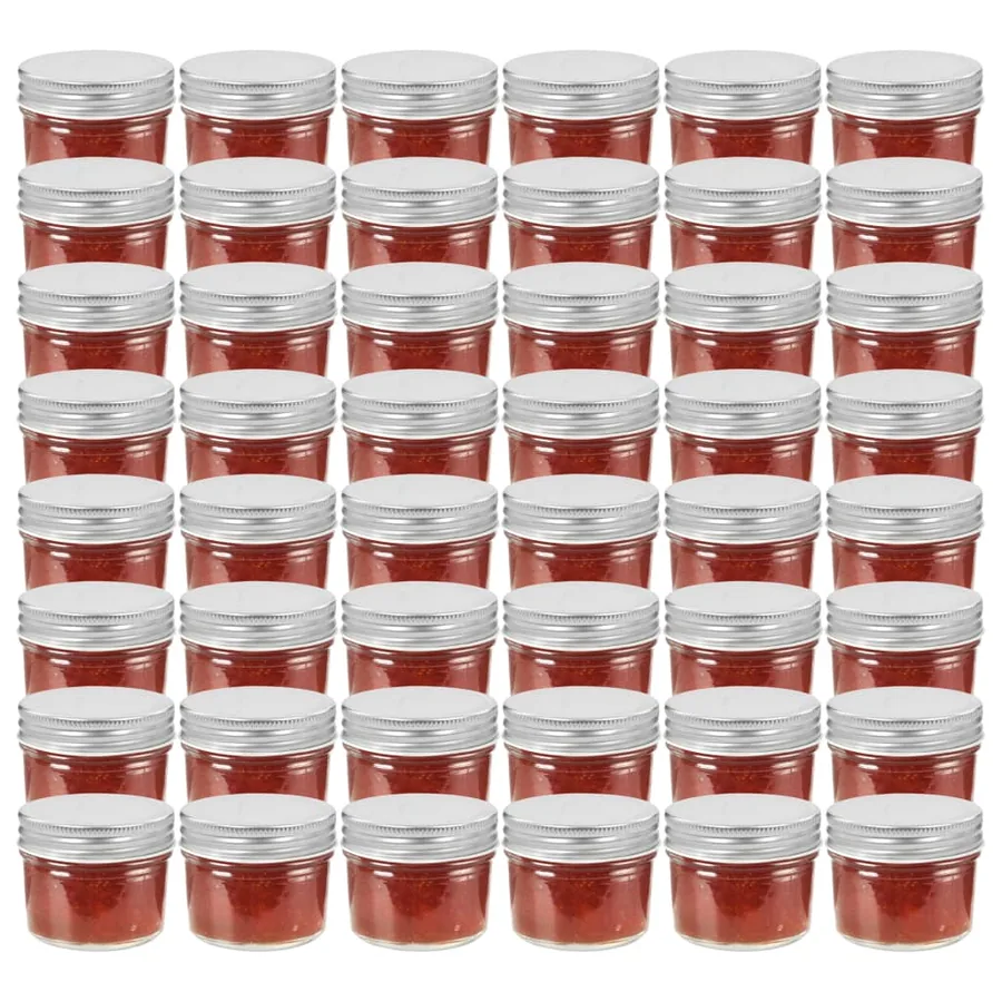 48 pcs Pots à confiture avec couvercles argentés Verre 110 ml