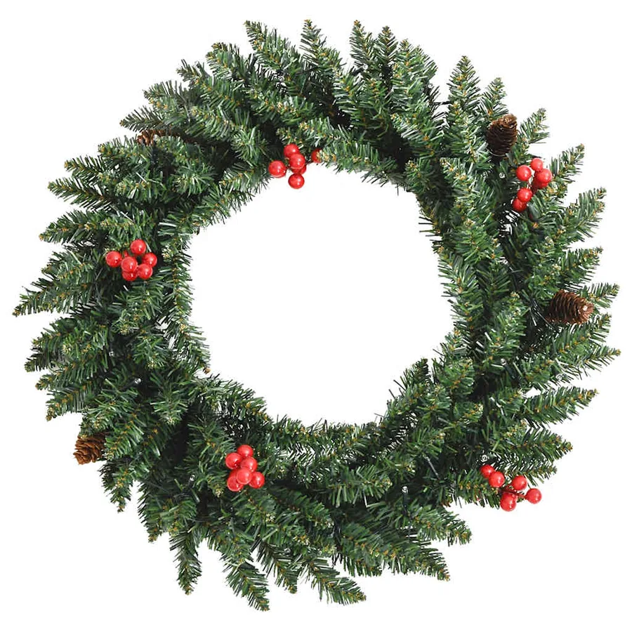 Arbres de Noël artificiels 2 pcs et couronne, guirlande et LED - 10