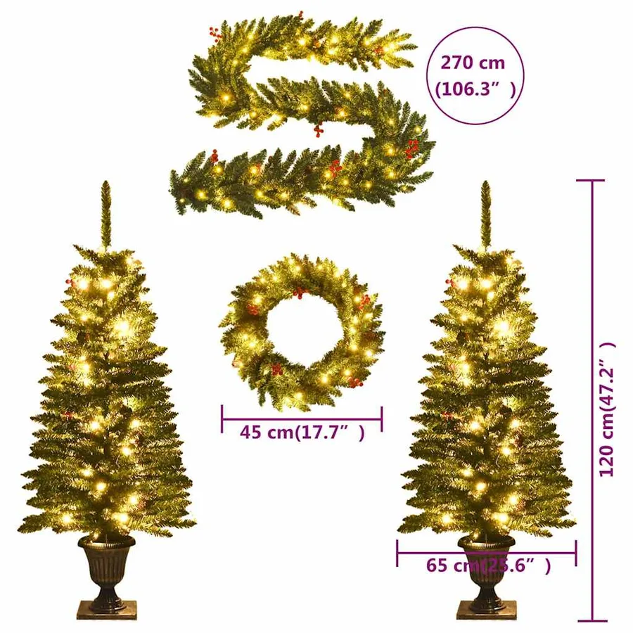 Arbres de Noël artificiels 2 pcs et couronne, guirlande et LED - 13