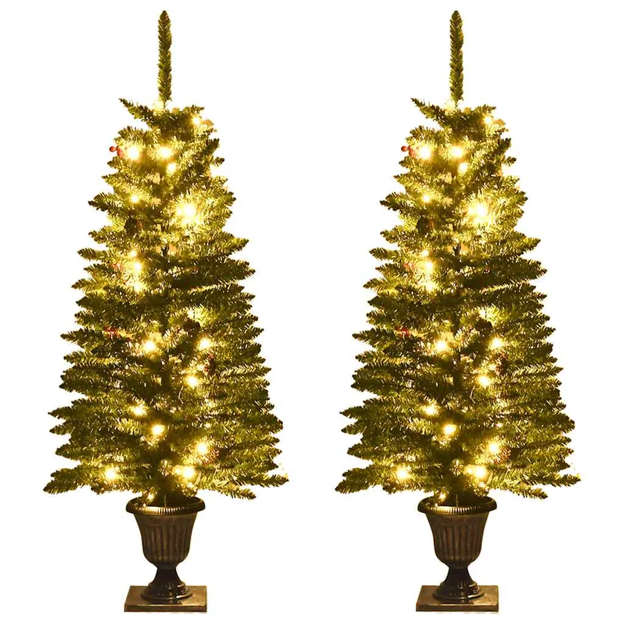 Arbres de Noël artificiels 2 pcs et couronne, guirlande et LED - 3
