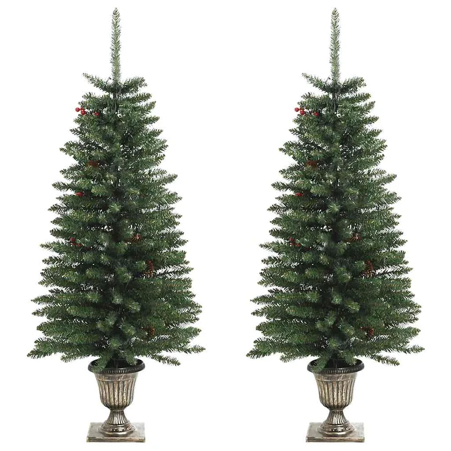 Arbres de Noël artificiels 2 pcs et couronne, guirlande et LED - 4