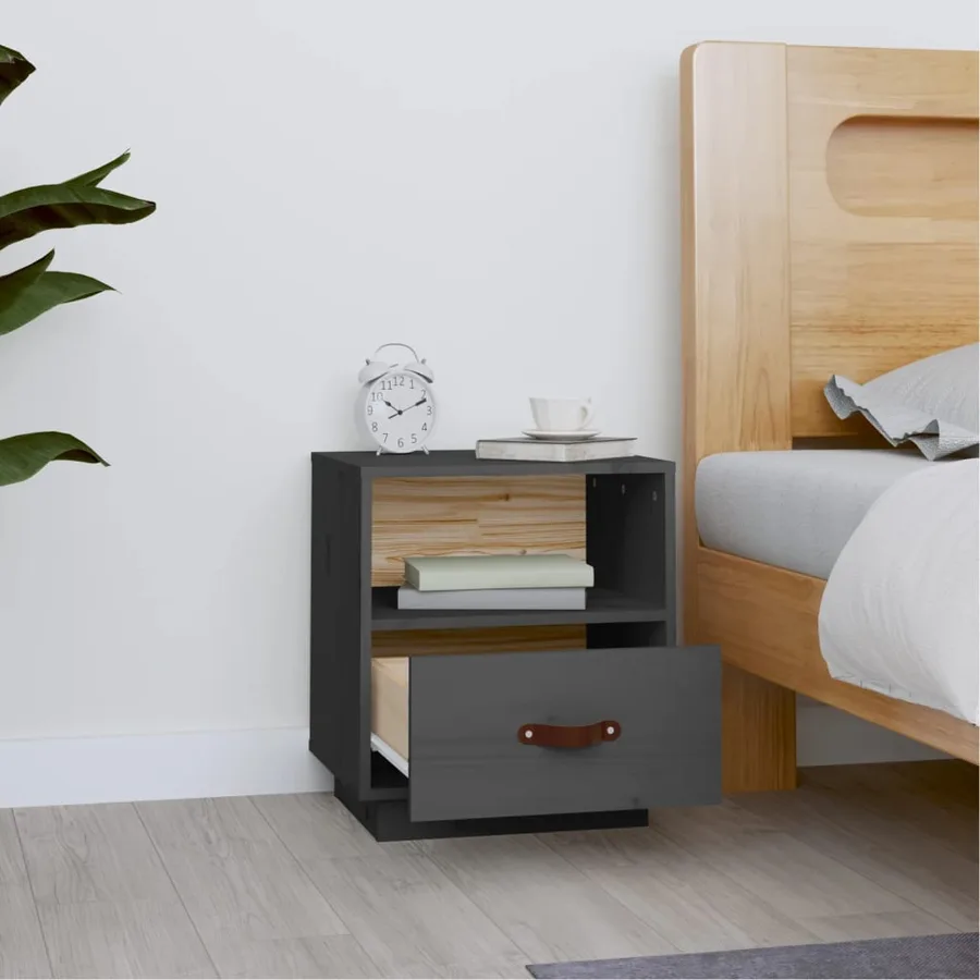 Table de chevet Gris 40x34x45 cm Bois de pin massif - 3