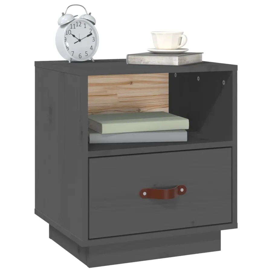 Table de chevet Gris 40x34x45 cm Bois de pin massif - 4