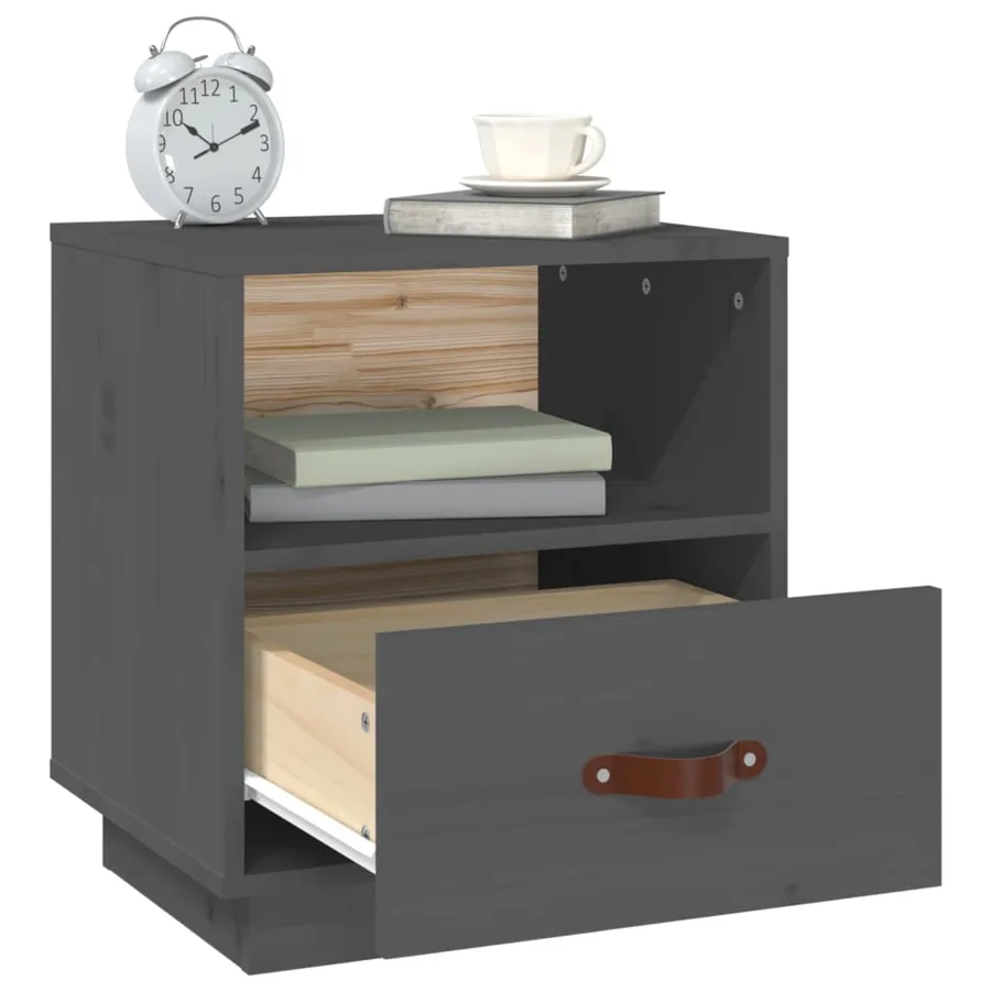 Table de chevet Gris 40x34x45 cm Bois de pin massif - 5