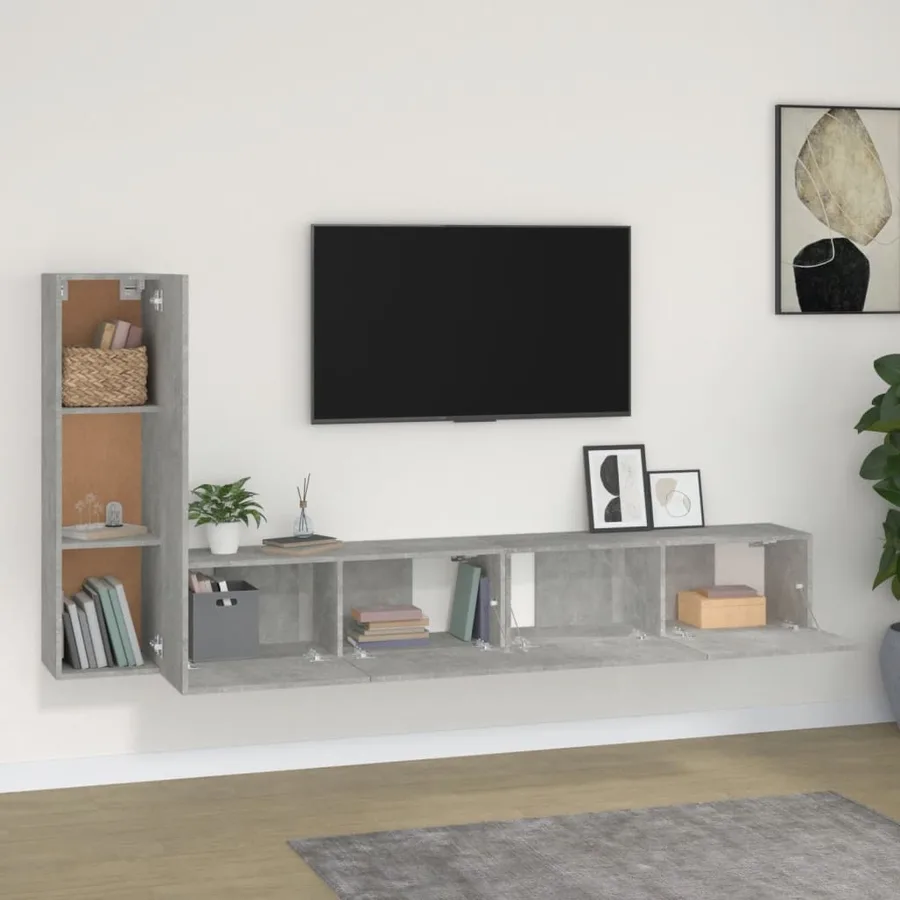 Ensemble de meubles TV 3 pcs Gris béton Bois d'ingénierie - 3