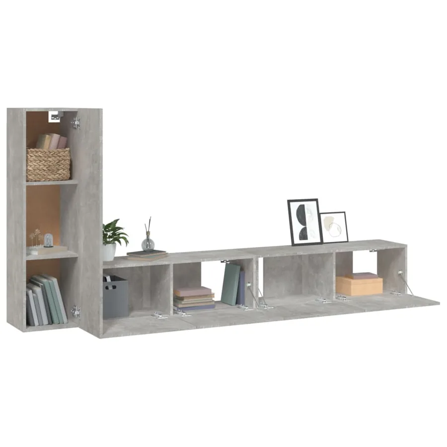 Ensemble de meubles TV 3 pcs Gris béton Bois d'ingénierie - 4