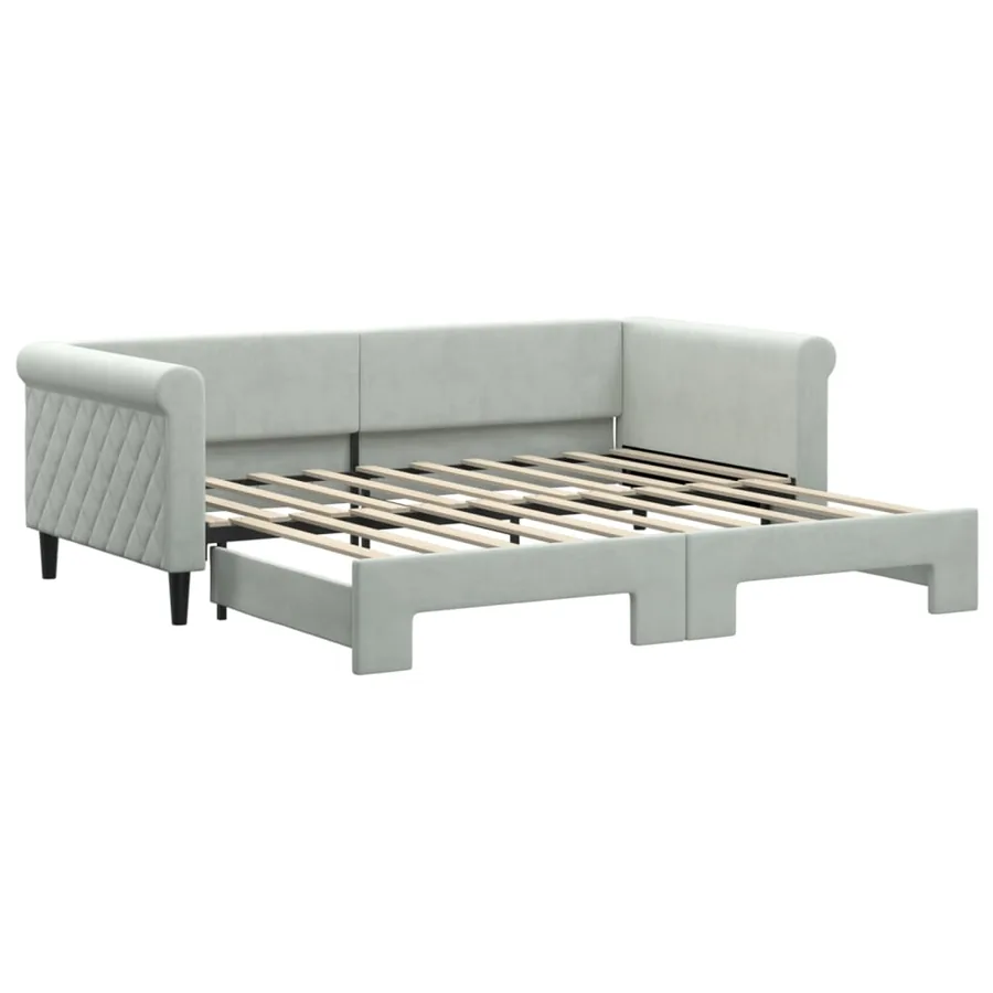 Lit de jour avec lit gigogne gris clair 90x190 cm velours - 2