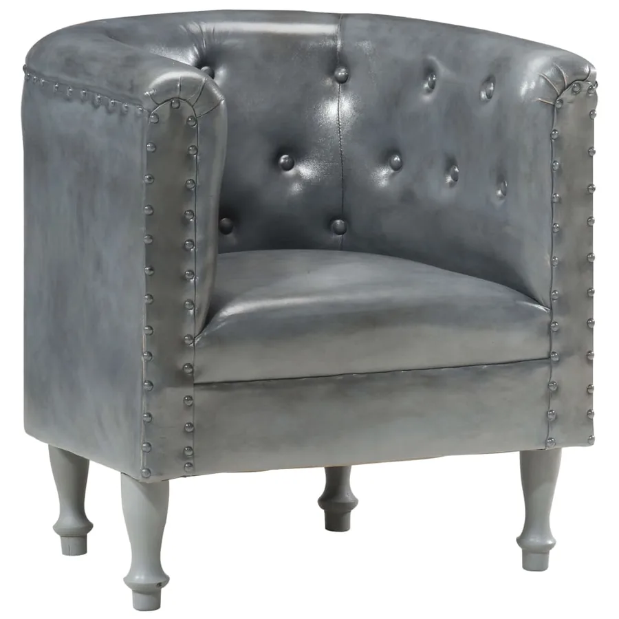 Chaise cabriolet Gris cuir véritable