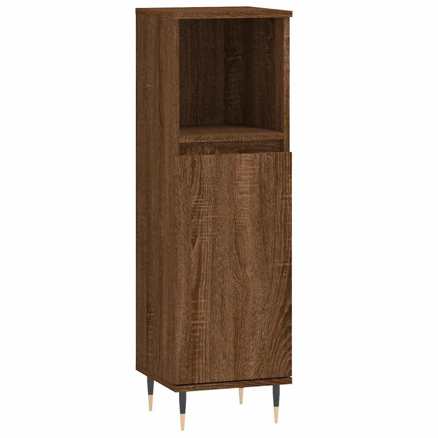 Armoire de bain chêne marron 30x30x100 cm bois d'ingénierie - 2