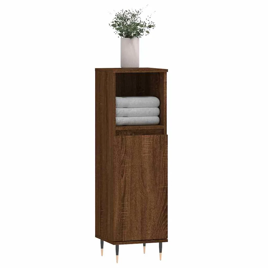 Armoire de bain chêne marron 30x30x100 cm bois d'ingénierie - 3