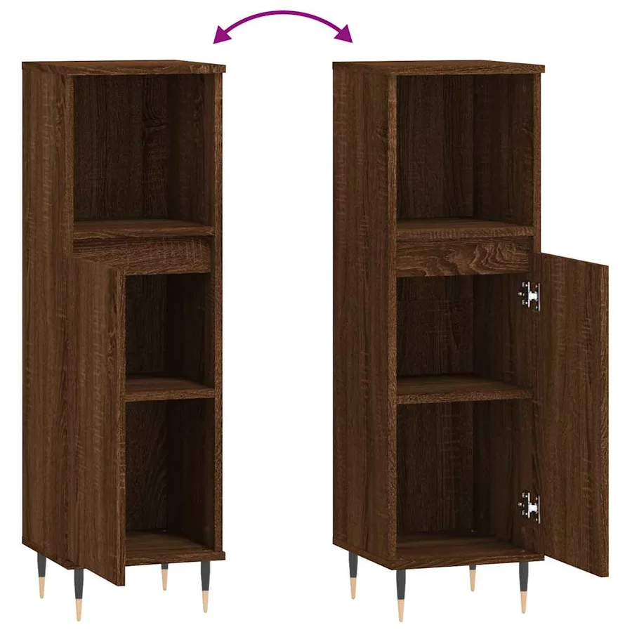 Armoire de bain chêne marron 30x30x100 cm bois d'ingénierie - 9