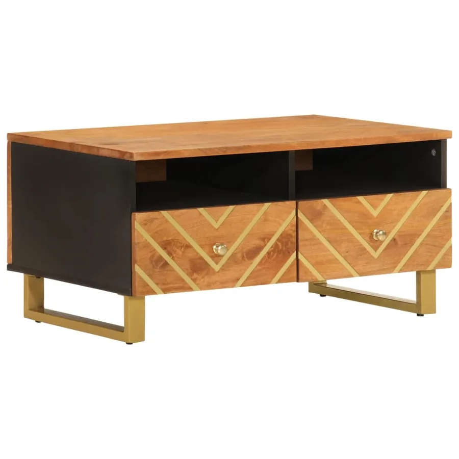 Table basse marron et noir 80x54x40 cm bois de massif manguier - 2