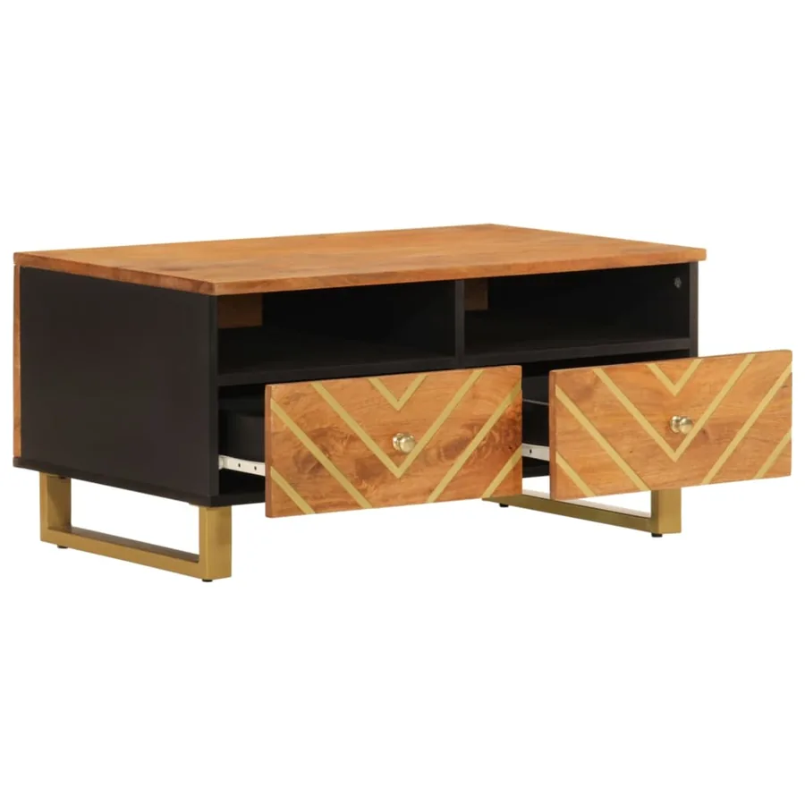Table basse marron et noir 80x54x40 cm bois de massif manguier - 3