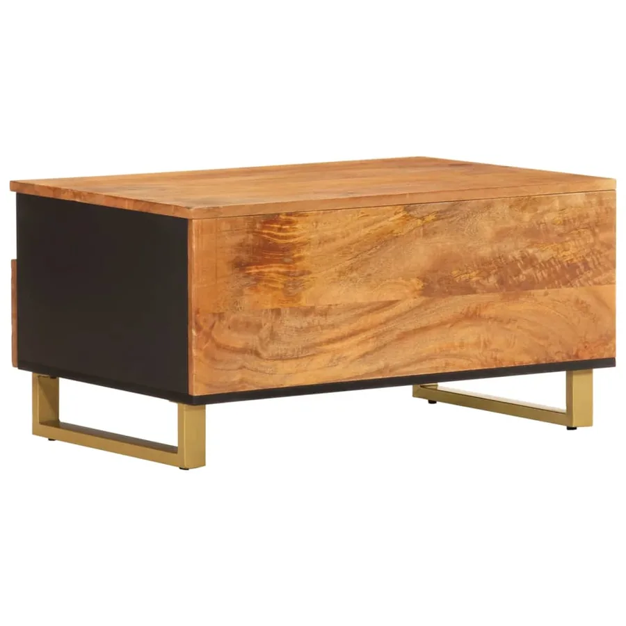 Table basse marron et noir 80x54x40 cm bois de massif manguier - 6