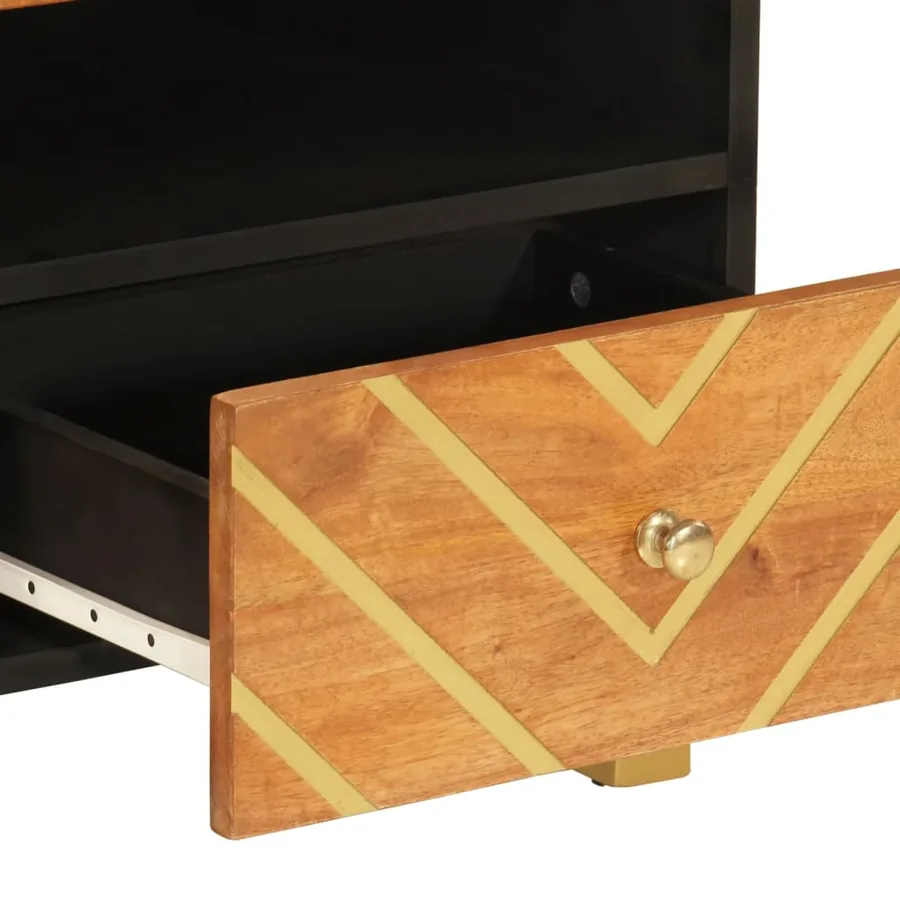 Table basse marron et noir 80x54x40 cm bois de massif manguier - 7