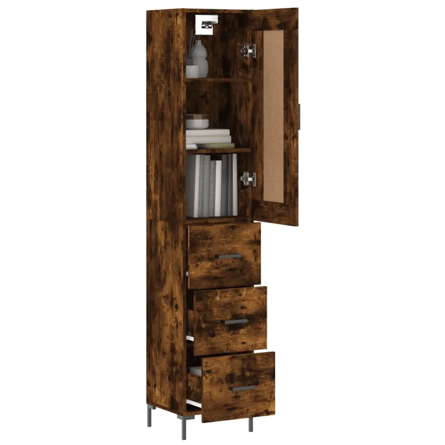 Buffet haut Chêne fumé 34,5x34x180 cm Bois d'ingénierie - 3