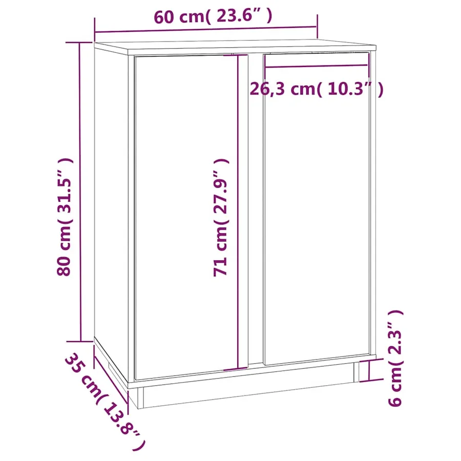 Buffet Noir 60x35x80 cm Bois massif de pin - 10