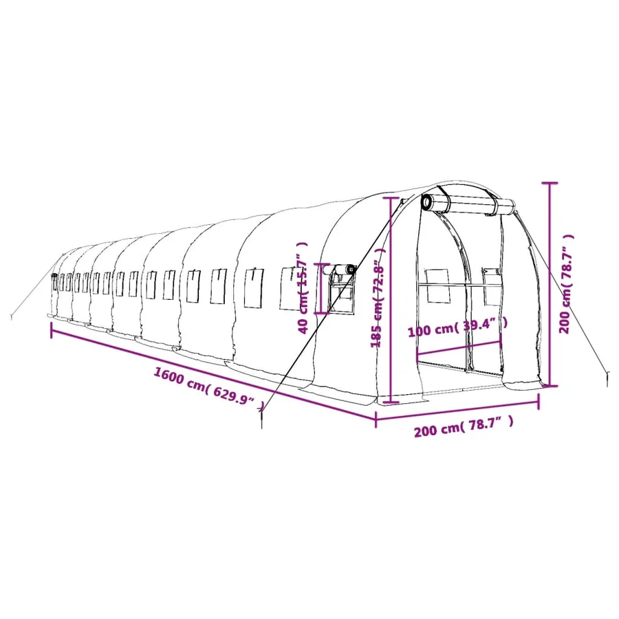 Serre avec cadre en acier vert 32 m² 16x2x2 m - 12