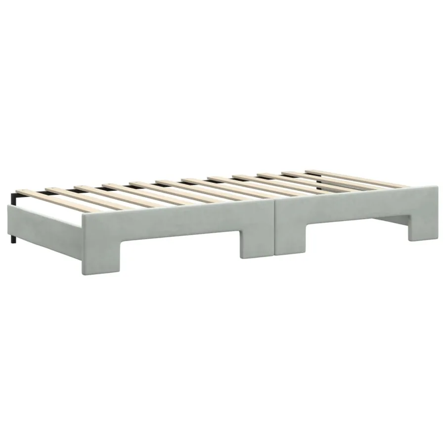 Lit de jour et gigogne et matelas gris clair 100x200 cm velours - 5