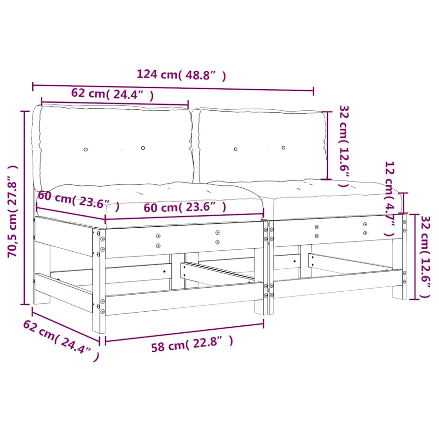 Canapés centraux avec coussins 2 pcs gris bois de pin massif - 9
