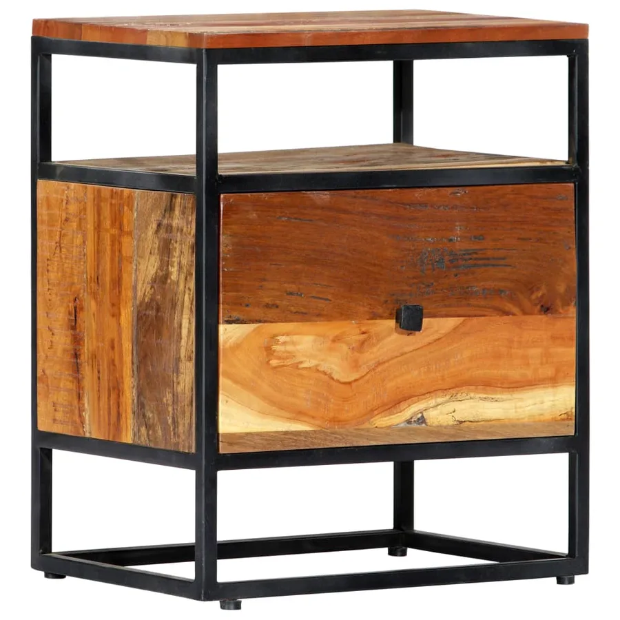 Table de chevet 40 x 30 x 50 cm Bois de récupération et acier - 11