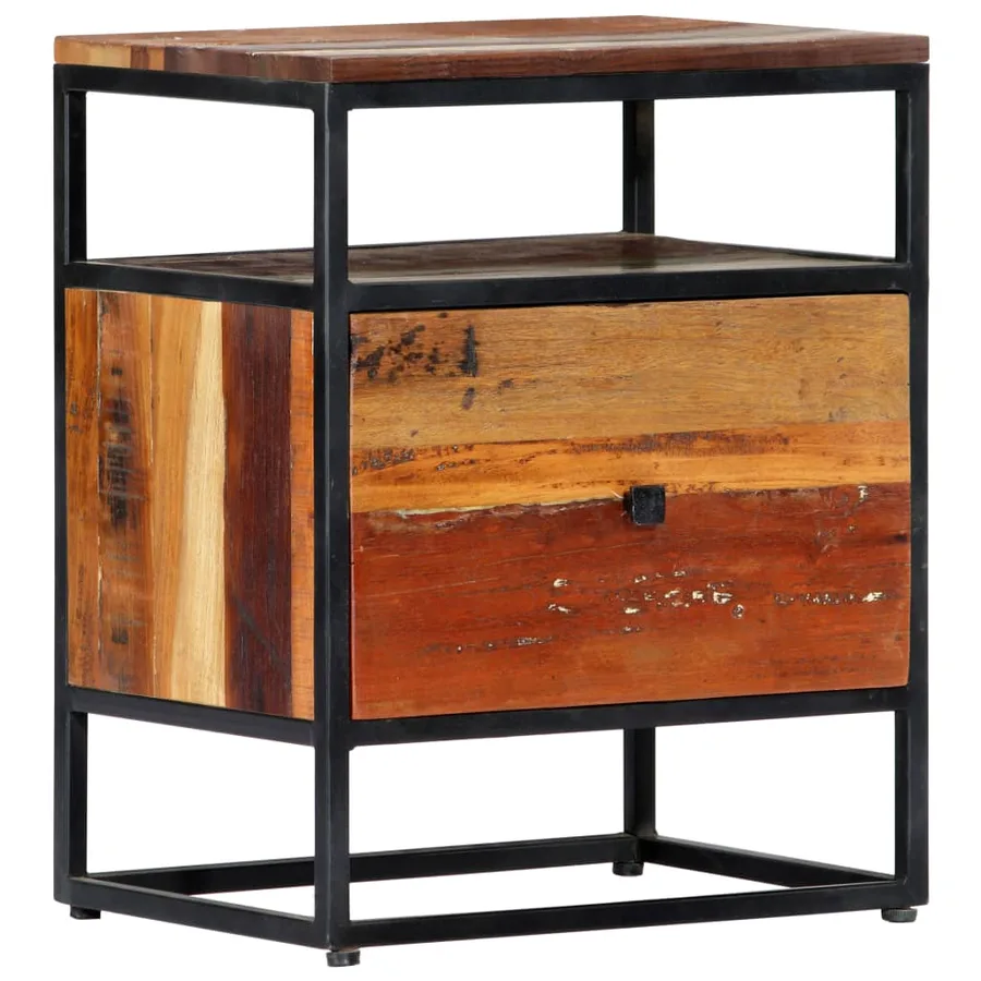 Table de chevet 40 x 30 x 50 cm Bois de récupération et acier - 12