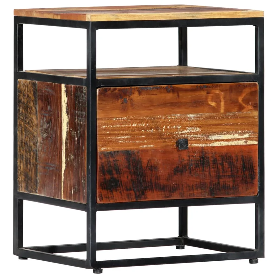 Table de chevet 40 x 30 x 50 cm Bois de récupération et acier - 13