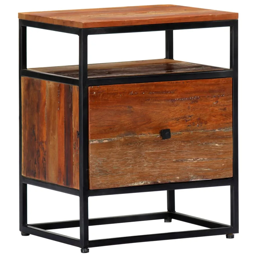 Table de chevet 40 x 30 x 50 cm Bois de récupération et acier - 14